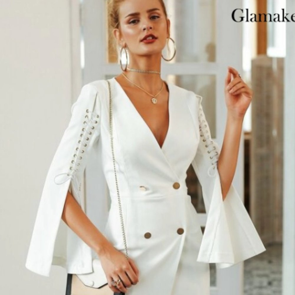 Shein White blazer with corset sleeves